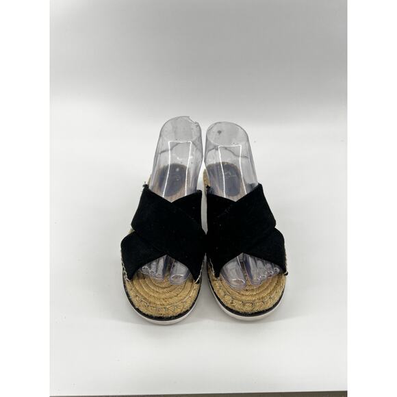Marc Fisher LTD Black Suede Espadrille Platform Slide Sandals 6.5M - Picture 2 of 6